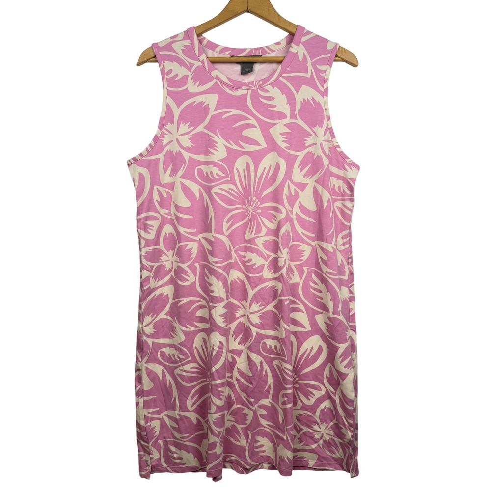 Natural Reflections Pink Floral Hibiscus Sleeveless Knit Dress Large